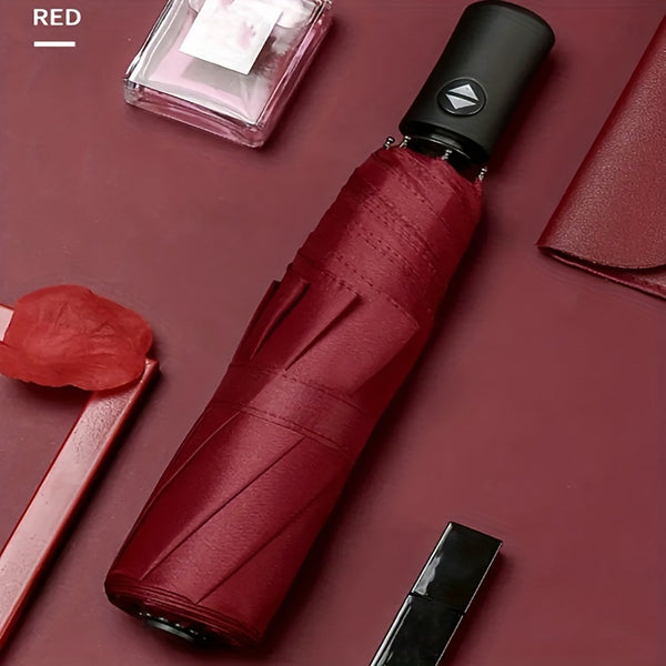 MEI QI LIN Automatic Windproof Folding Umbrella – 8-Rib Business Design, One-Hand Open, Durable Polyester & Iron Ribs, Stylish Travel & Office Umbrella with Sturdy Handle