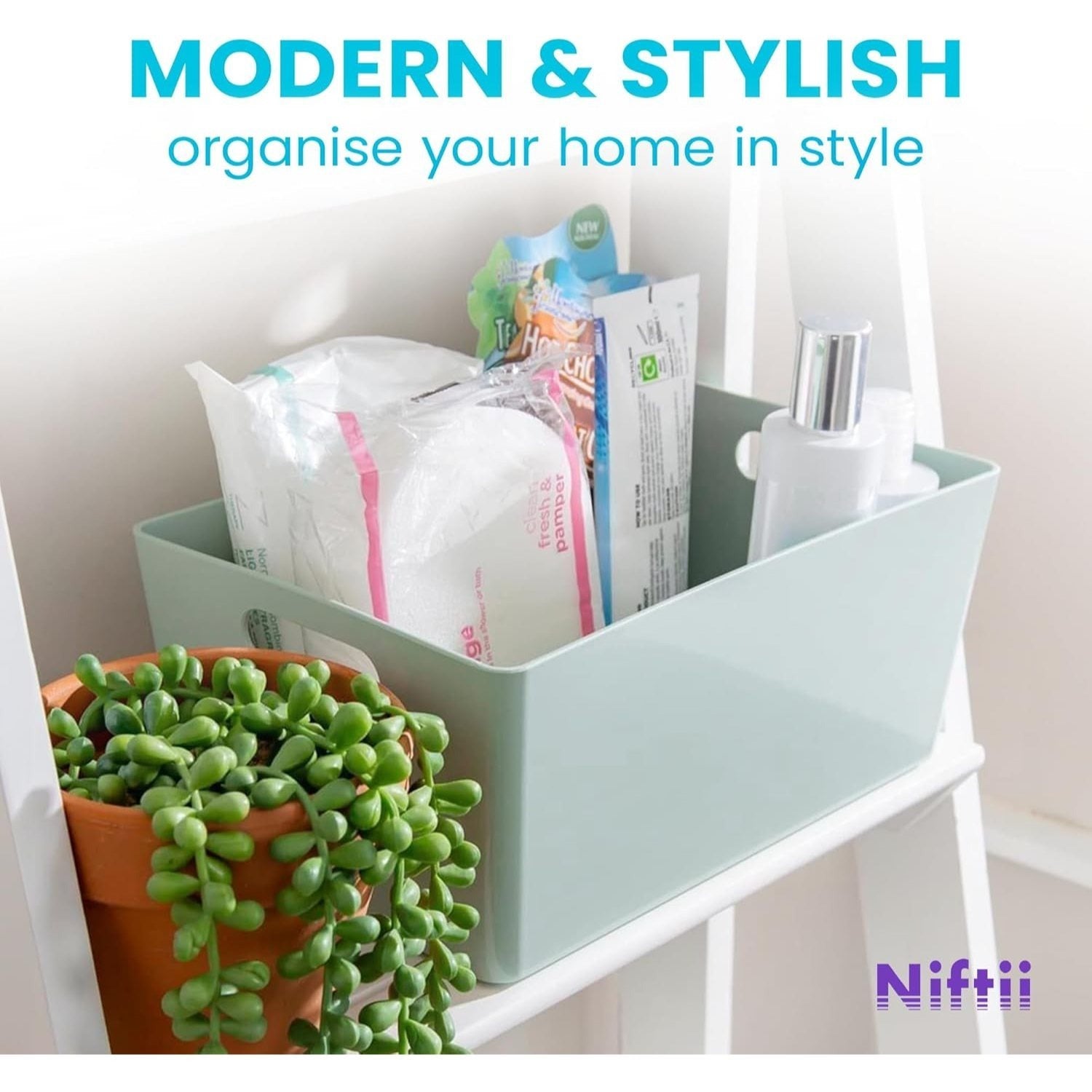 Niftii 5-Pack Plastic Storage Baskets with Sturdy Handles, Lightweight & Durable Design, Ideal for Kitchen, Bathroom, and Cleaning Organisation, 3.9L Capacity, 17 x 25 x 11cm