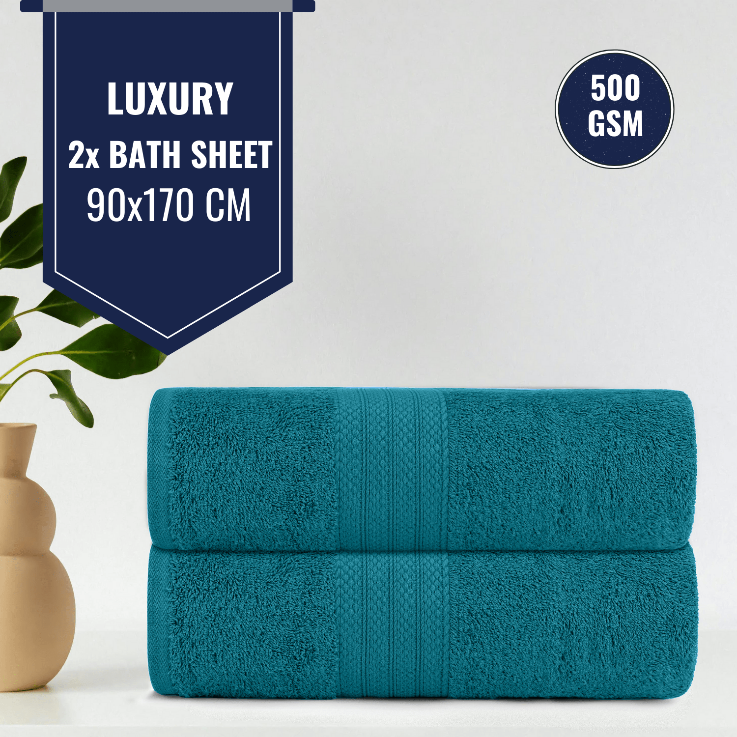 2x Premium Jumbo Bath Sheet Highly Absorbent and Quick Dry 100% Egyptian Cotton 90 X 170 Cm