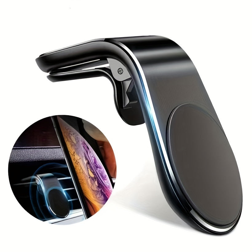 Universal Magnetic Phone Holder – L-Shaped Metal Car Air Vent Mount, Strong Magnetic Car Phone Holder for All Smartphones