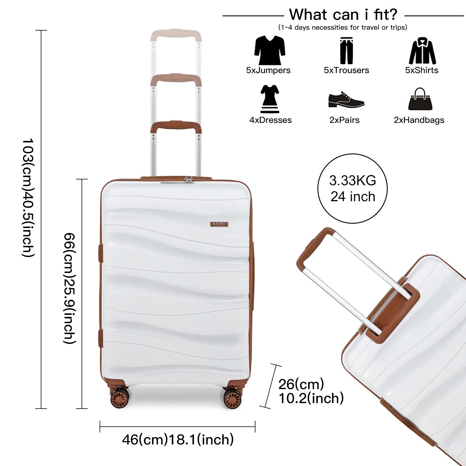1Pcs of 20inch luggage Lightweight Polypropylene Hard Shell Suitcase with TSA Lock Spinner Wheels Travel Trolley Case and Beauty Case 14/20/24/28 Cream White Luggage Sets of 4 Piece, Luggage For Travel