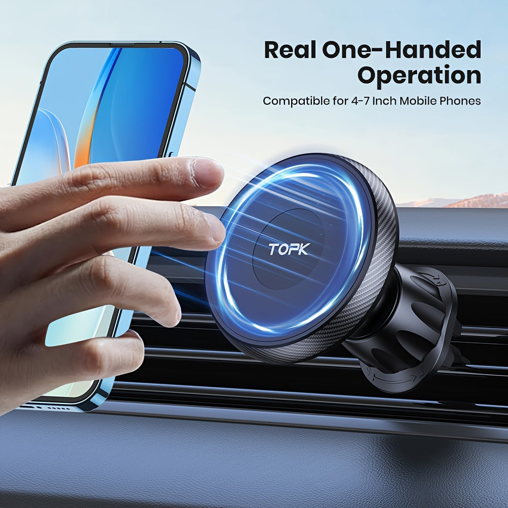 Magnetic Car Phone Holder with Powerful Magnetism - Heavy-Duty ABS Construction, Single-Hand Operation, Compatible with Magsafe, Air Conditioner Outlet