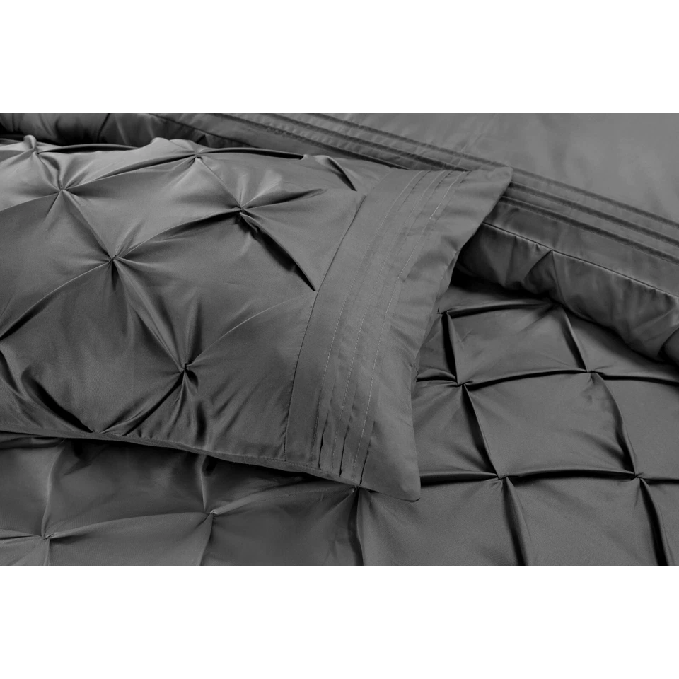 Luxury Pintuck Duvet Cover Set Double King Super King Soft Microfiber Pinch Pleat Bedding Set with Pillowcases White Silver Charcoal Pink