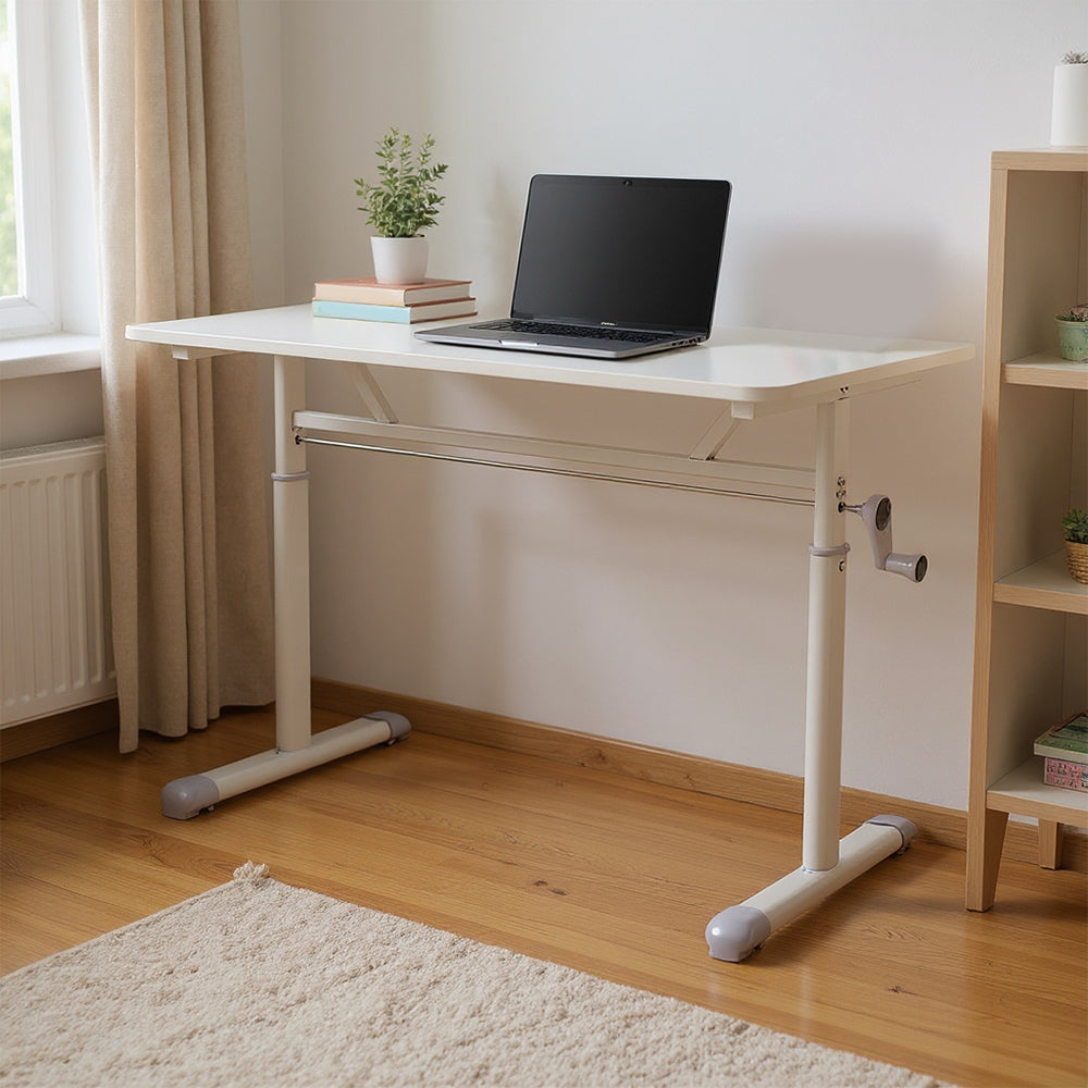 1pc Ergonomic Manual Standing Desk - Height Adjustable Work Table (60-90cm) with Reinforced Frame, Perfect for Home Office, Gaming & Study (White, Easy Assembly)
