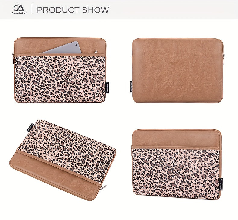 Leopard Print Shockproof Laptop Bag with Zipper Closure - Durable PU Cover, Compatible with MagicBook & Matebook, Spacious Design, Casual Style, Lining, Perfect for Daily Commute &