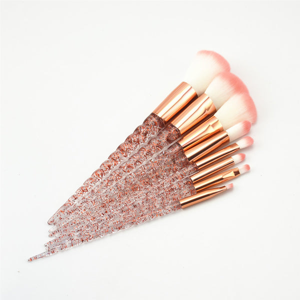 Crystal 8pcs Unicorn Brush Makeup Brush Set: Nylon Hair Eyebrow, Eyeshadow, Powder Brush. Rose Gold Portable Brushes