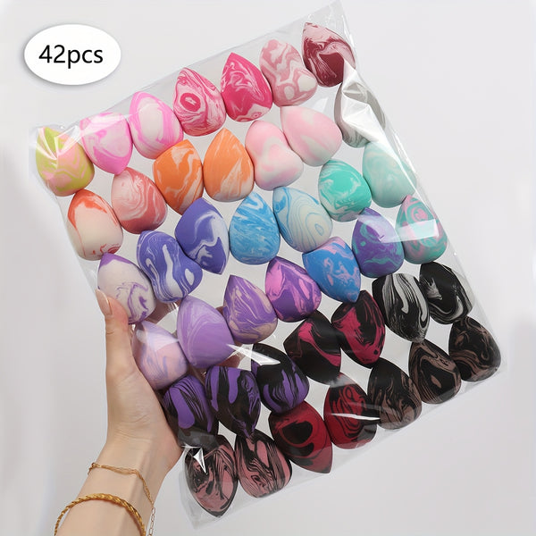 42-pack Multi-Color & Shape Makeup Sponges - Latex-Free, Fragrance-Free, Water-Activated Beauty Blenders for Wet/Dry Use with Foundation, Concealer, Powder, Blush, Eyeshadow - All Light Beige Types, Full Face Application, Var