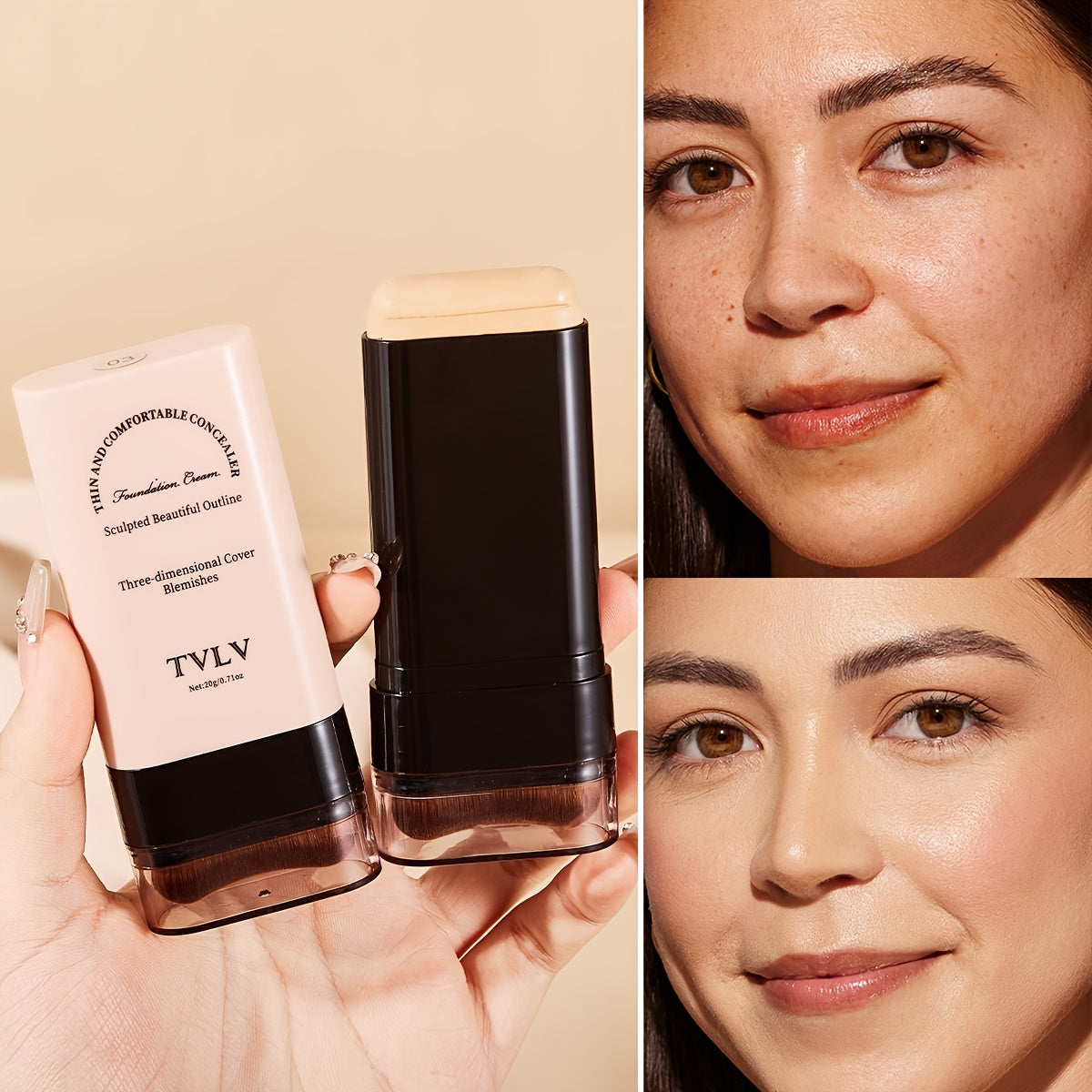 2-in-1 Concealer and Foundation Stick, Covers Dark Circles, Waterproof and Sweat-Resistant, Creates Flawless-Looking Makeup