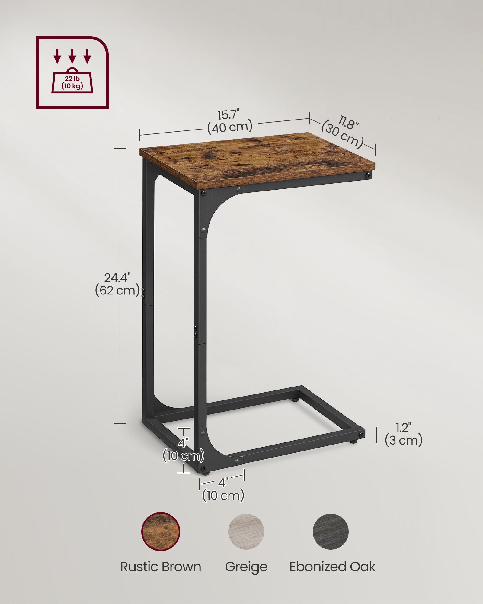 Set of 2 C-Shaped Side Tables – Industrial Metal Frame Bedside, Sofa, and Coffee Tables for Living Room or Bedroom