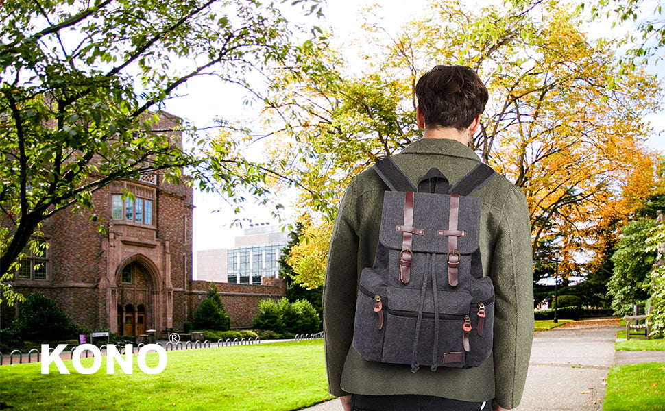 Canvas Backpack Unisex Vintage Rucksack School Bag Casual Daypack for Women/Men Outdoor Travel Hiking Camping