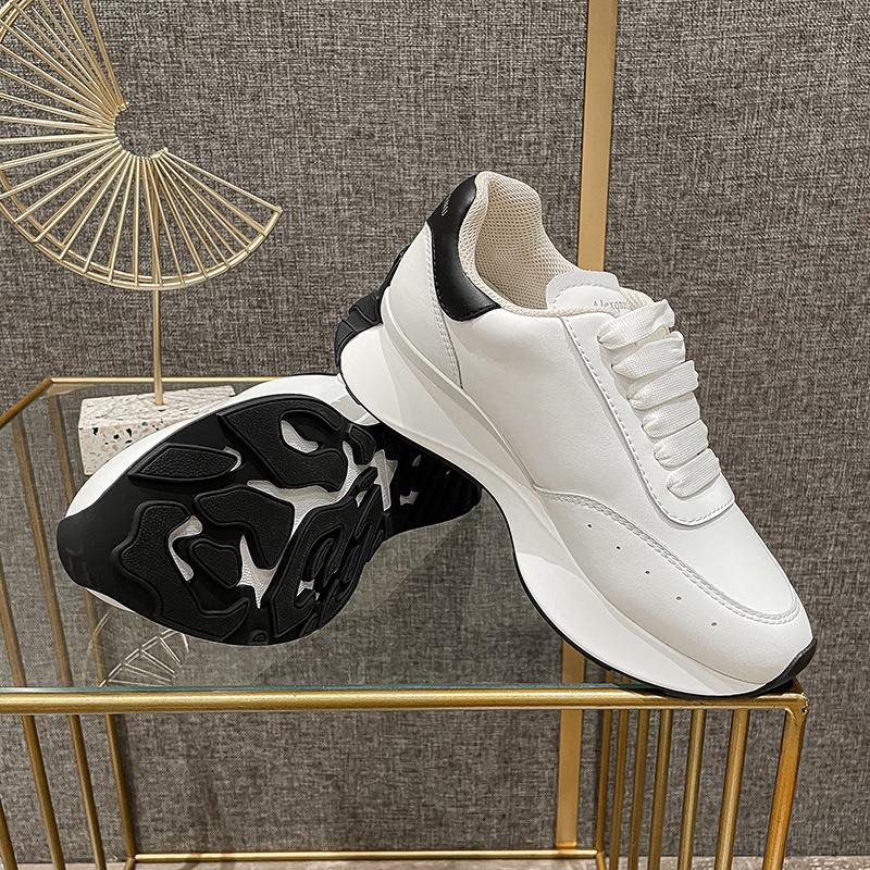 Leather Sports Casual Shoes: White, Four Seasons, Elevated Bottom Women's Shoes