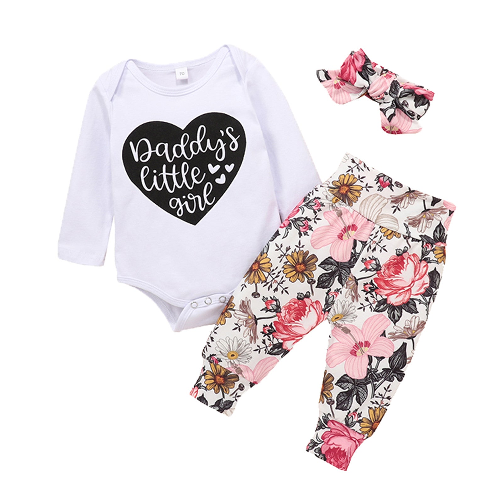 Uublik Girls Clothes Sets: Long Sleeve Casual Valentine's Day Hearts Romper Bodysuit, Leopard Pants, Headbands Outfits