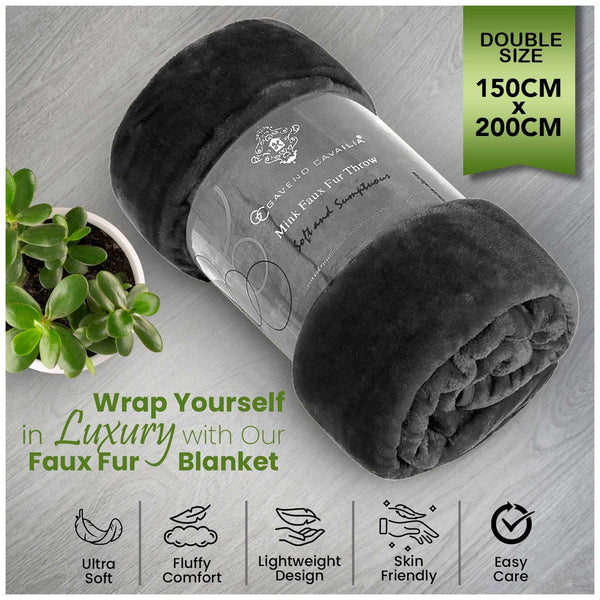 GC GAVENO CAVAILIA Luxury Faux Fur Mink Throw Blanket Double [150x200cm] & King [200x240cm] | Ultra Soft, Lightweight, Fluffy Comfort cozy Sofa Bed Throw | Elegant Plush Blanket for All Seasons | LOCAL WAREHOUSE | UK BRAND