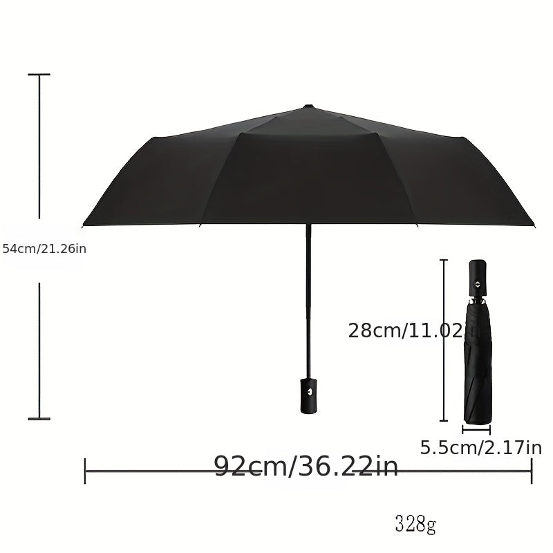 MEI QI LIN Automatic Windproof Folding Umbrella – 8-Rib Business Design, One-Hand Open, Durable Polyester & Iron Ribs, Stylish Travel & Office Umbrella with Sturdy Handle
