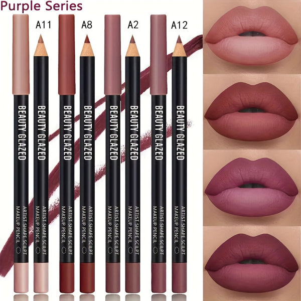 4Pack Matte Lip Liner Set & Eyeliner Set - Long-Lasting Waterproof Lipstick 2-in-1, Brown, Purple, Pink Series, Plant-Based Squalane, All Light Beige Types, Beauty Makeup Pencil for Women, Beauty Makeup Essentials | Matte Fin