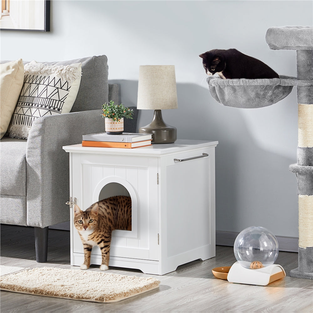 Costoffs Cat Litter Box, EEnclosed Litter Box Decorative Cat House Cat Washroom Pet Side Table Indoor Pet Crate Cat Litter Box Enclosures for Living Room, Hallway, Bathroom, Laundry Room, White