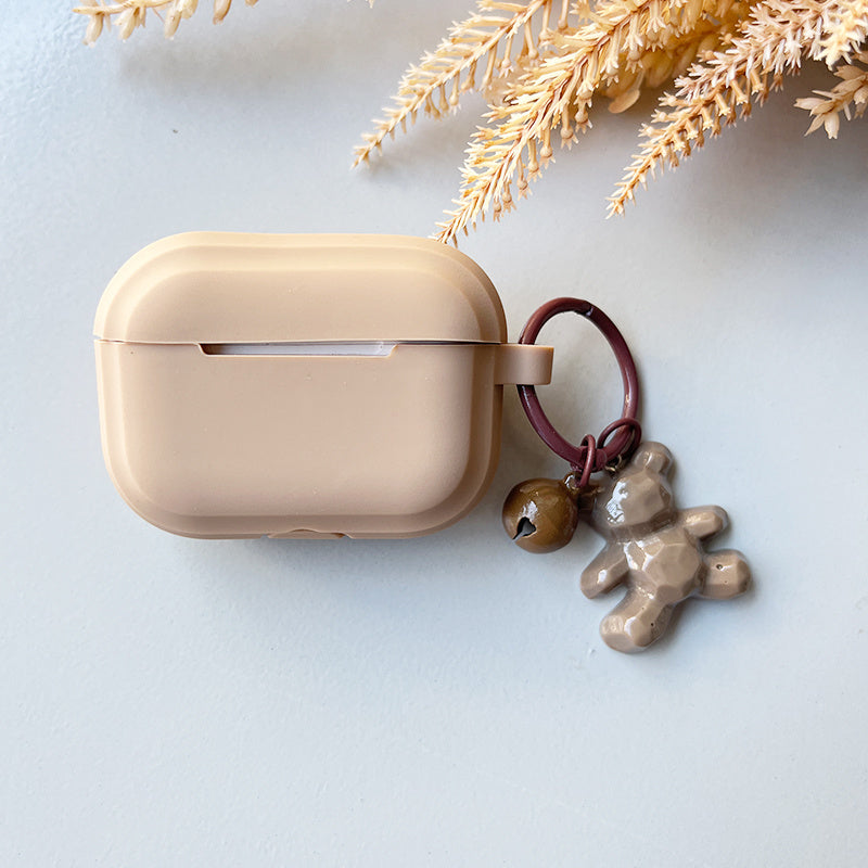 Caramel Khaki Earphone Case with Bear Pendant – Stylish Cover for AirPods 1/2/3 & Pro