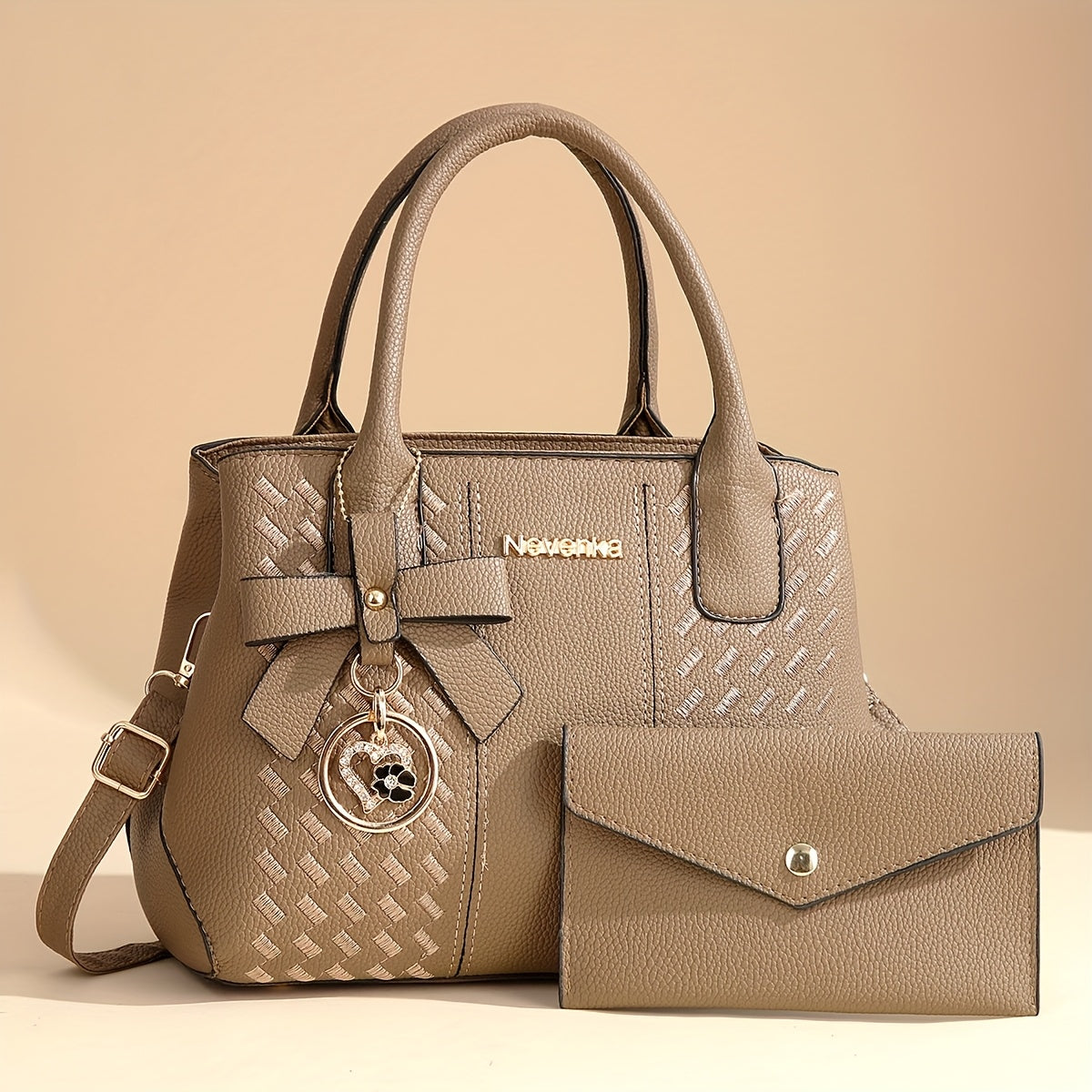 [Perfect Gift For Mom] CHROSGEKEIDI Women's Fashion Large Capacity Crossbody Bag Set - Detachable Strap, Zipper Closure, Polyester Lining, Elegant Black Handbag with Golden-Tone Hardware & Letter Embroidery, Perfect Gift for