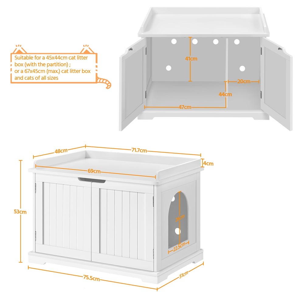 Costoffs Pet Litter Box Wooden Storage Bench Side Table with Double Doors for Cat, Decorative Cat Litter Box Hidden Bathroom