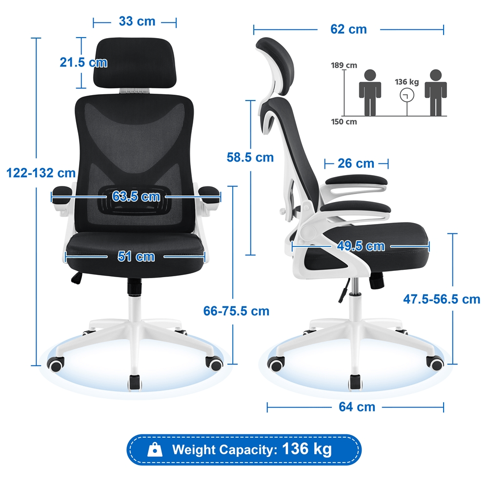 Costoffs Office Chair with Flip-up Armrest, Comfy Desk Chair with Adjustable Padded Headrest, Gaming Chair, Big and Tall Office Chair, Computer Chair with Customized Lumbar Support and Cushioned Seat