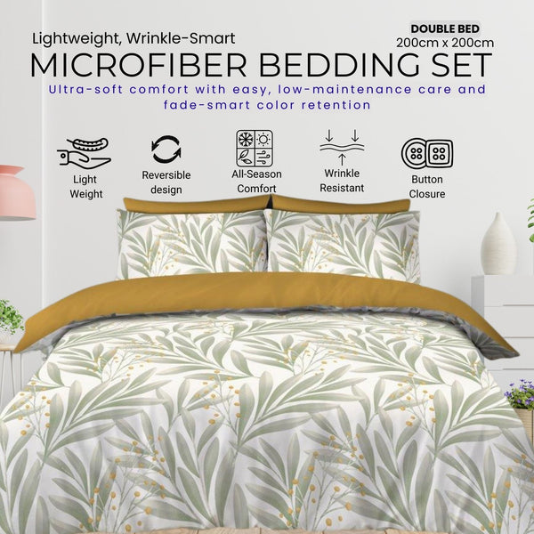 GC GAVENO CAVAILIA Premium Microfiber Duvet Cover Set with Pillowcases | Lightweight, Wrinkle-Resistant & Reversible Leaf Design Bedding Set | Ultra-Soft Comforter Quilt Cover Set with Button Closure | Single, Double & King B