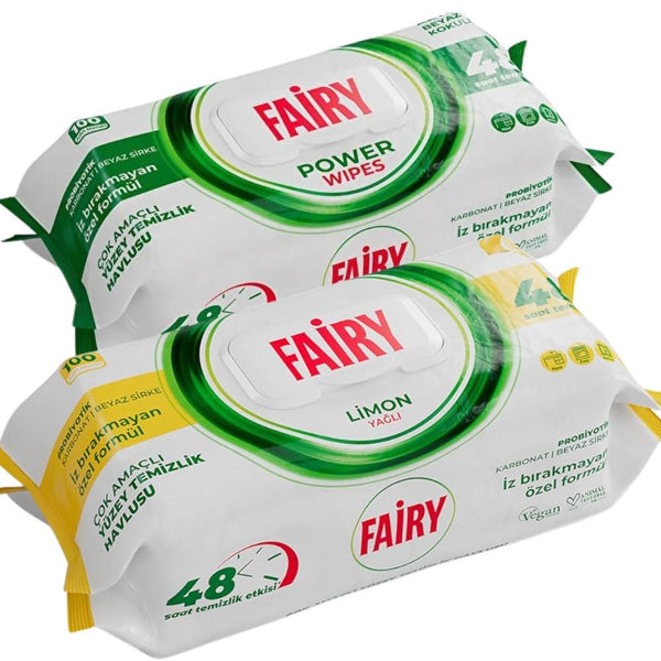 Fairy Power Lemon & White Soap Scented Surface Cleaning Wipes Mix - Available in Pack of 2 x 100 Wipes (200 Wipes), Disposable Household Cleaning Wipes for Kitchen & Bathroom