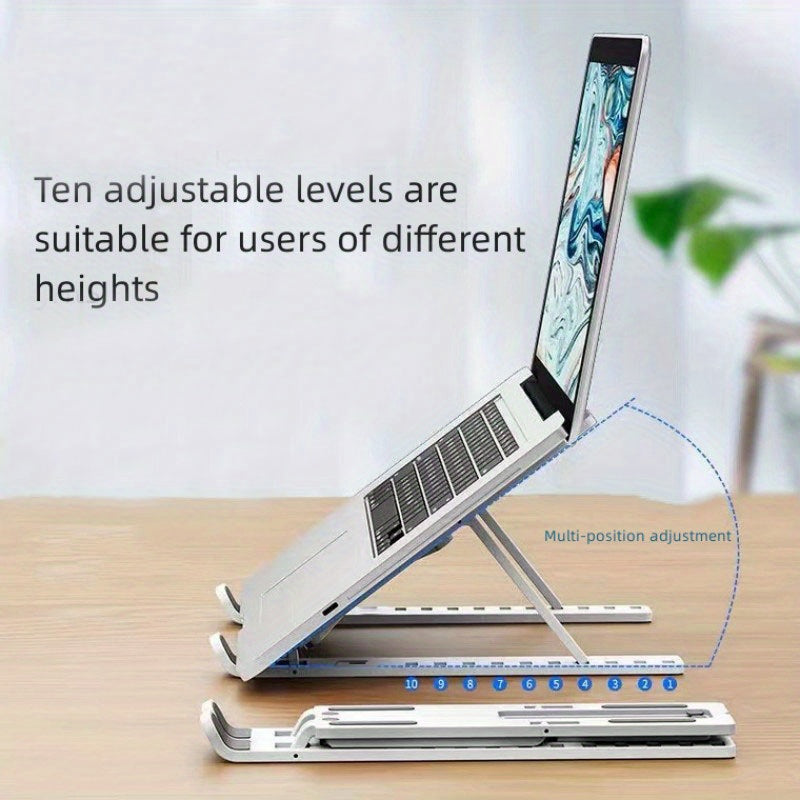 Ten Levels Adjustable Laptop Stand, Single Fork Folding Lift Cooling Base Desktop Tablet Portable Bracket, ABS Material, Compatible With All Notebook