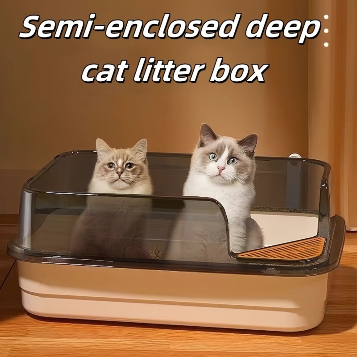 Extra Large Half-Closed Cat Litter Box with High Fence - Durable PVC, 24" x 15.9" x 6.3" - Includes Scoop - Ideal for Multi-Cat Families, Pet Litter Box