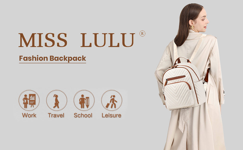 Miss Lulu Women's Fashion Backpack - PU Leather Anti-Theft Rucksack, Waterproof Mini Daypack for Girls