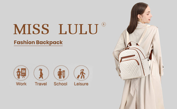 Miss Lulu Women's Fashion Backpack - PU Leather Anti-Theft Rucksack, Waterproof Mini Daypack for Girls