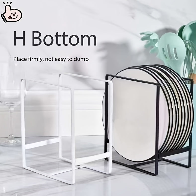 4-Piece Black Metal Dish Rack Set, Space-Saving No-Drill Mount, Durable Plate and Utensil Holder for Kitchen Organization