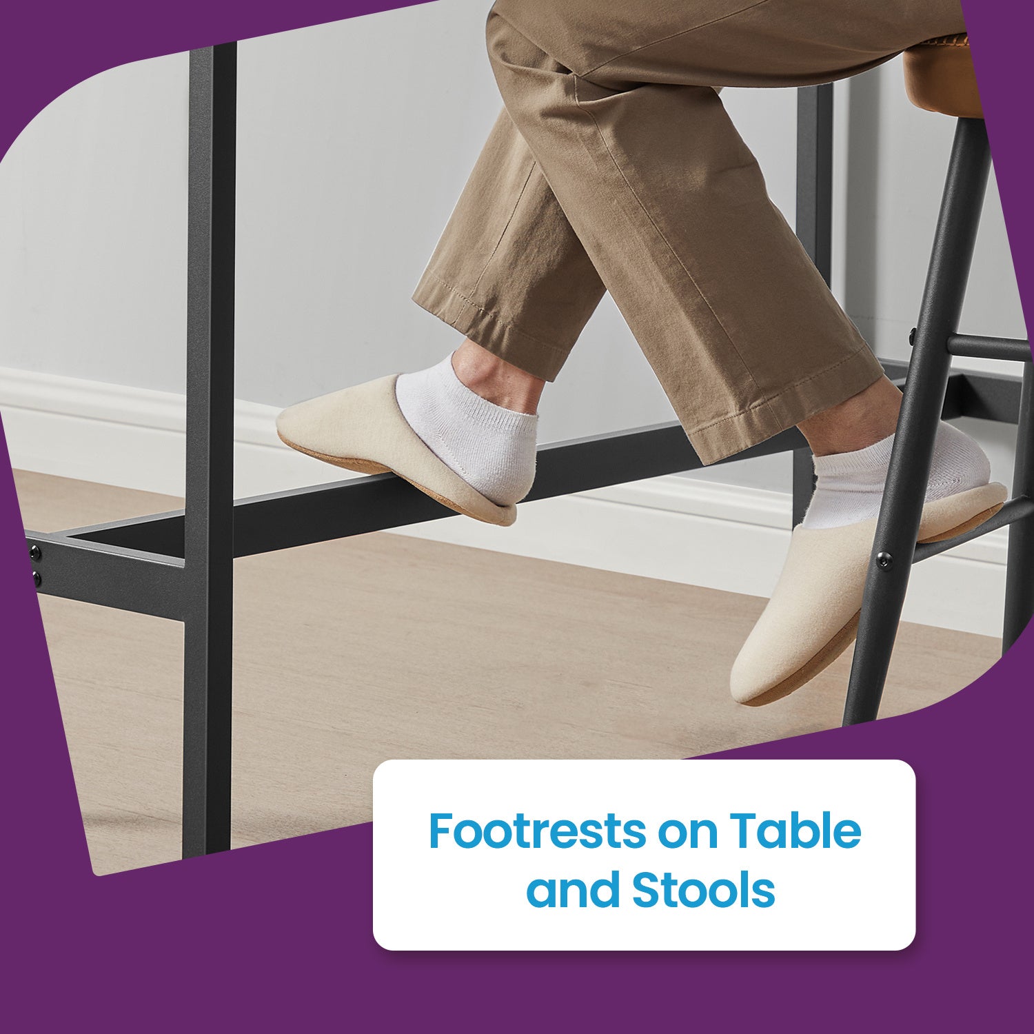 Bar Table and Chairs Set, Dining Table Set, Bar Kitchen Table with Stools Set of 2, Steel