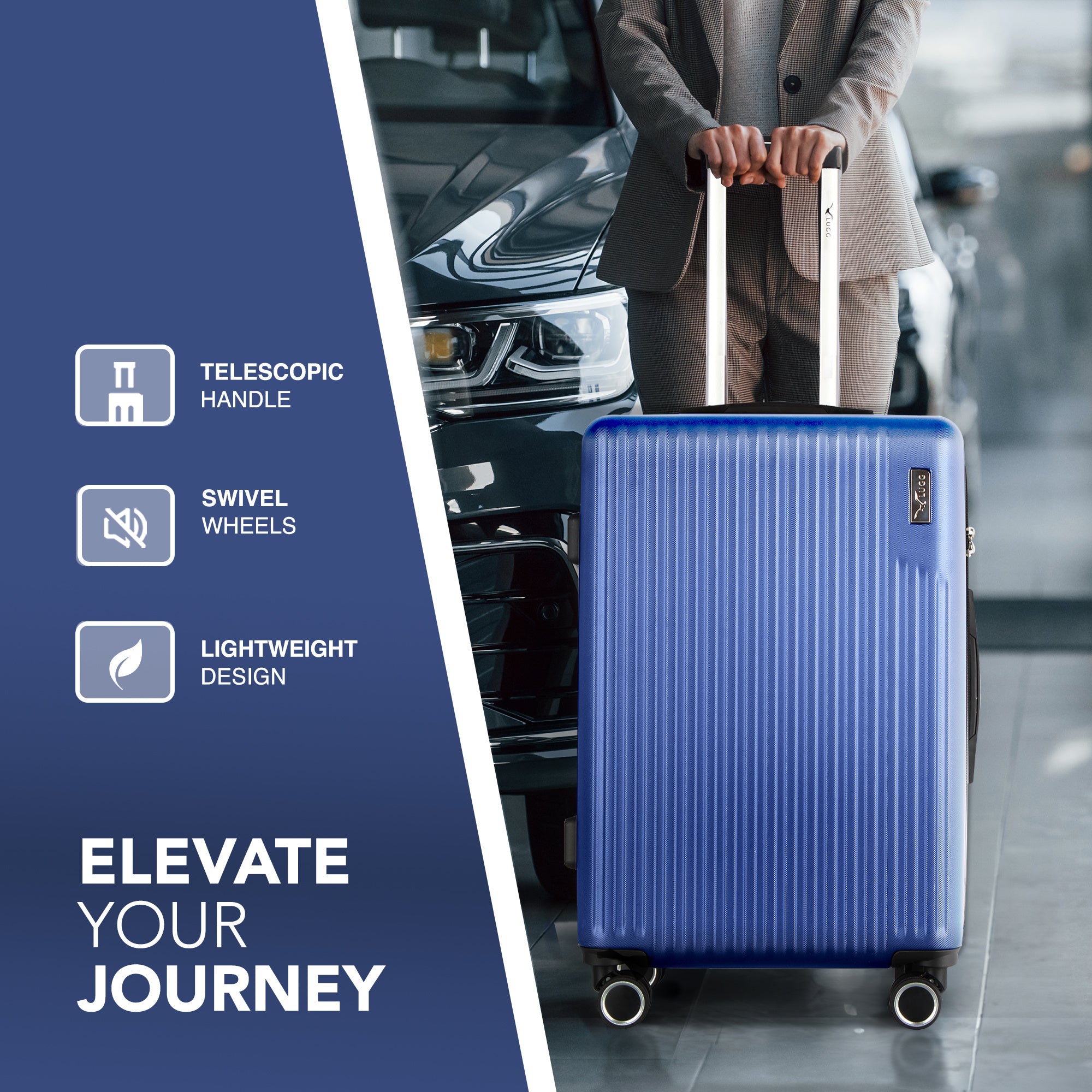 LUGG 65 x 25 x 44cm Vacay Suitcase ABS Luggage with TSA Indent Lock, Aluminium Trolley Handle, 360° Spinner Wheels, Water-Resistant & Durable Material - Airline Compatible (24inch)