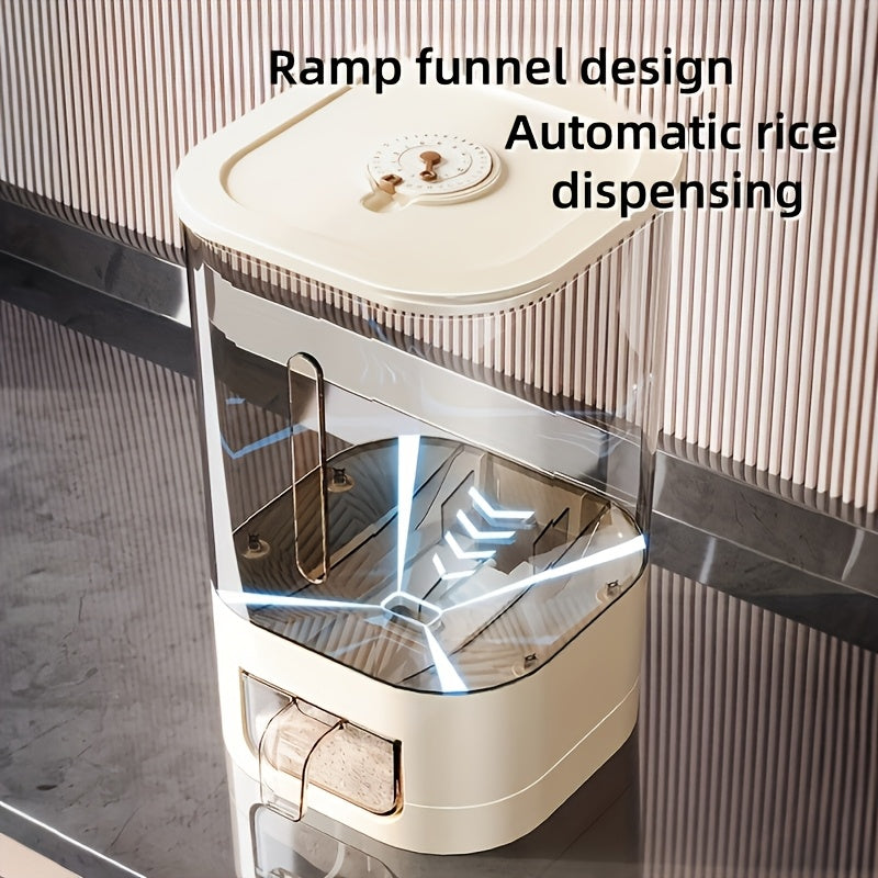 Automatic Rice Dispenser – Large Capacity Sealed & Moisture-Proof Grain Storage Container with Measuring Cup for Rice, Flour, Pet Food