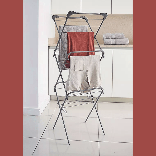 3 Tier Foldable Airer Clothes Drying Laundry Rack with Corner Hanger Slots Portable Indoor & Outdoor Airer, 15m Wash Line Rails Non Slip Feet,5.5cm Folded Space Saving Design, Grey