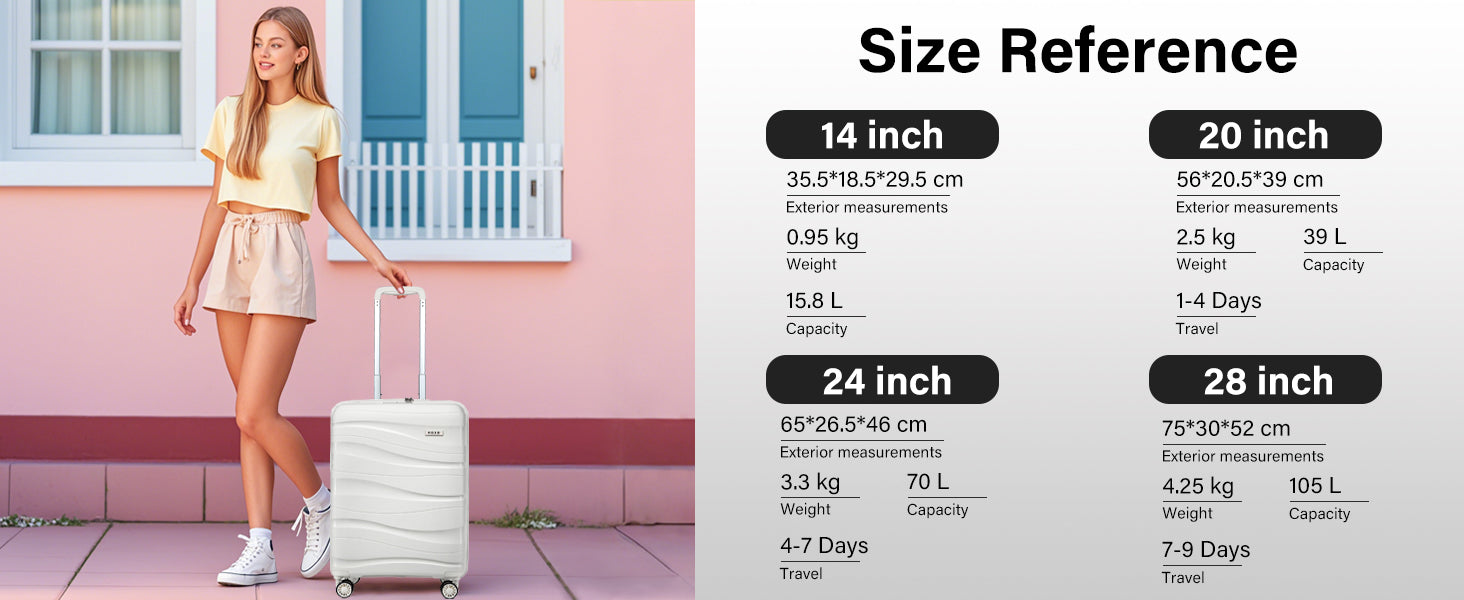 Kono Large Check in Luggage Lightweight Polypropylene Hard Shell Suitcase with TSA Lock Spinner Wheels