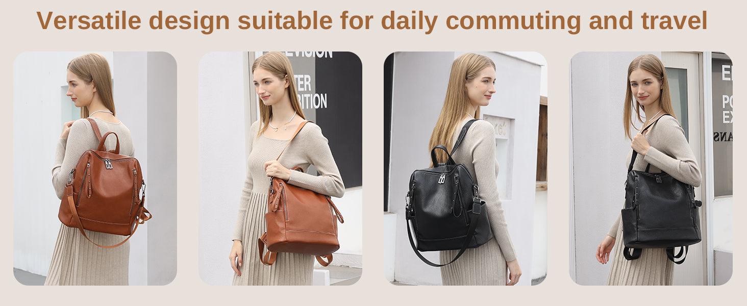 Miss Lulu Women's Anti-Theft PU Backpack, Large Capacity Convertible Shoulder Bag for School, Work, Travel & Daily Use, Multi-Po