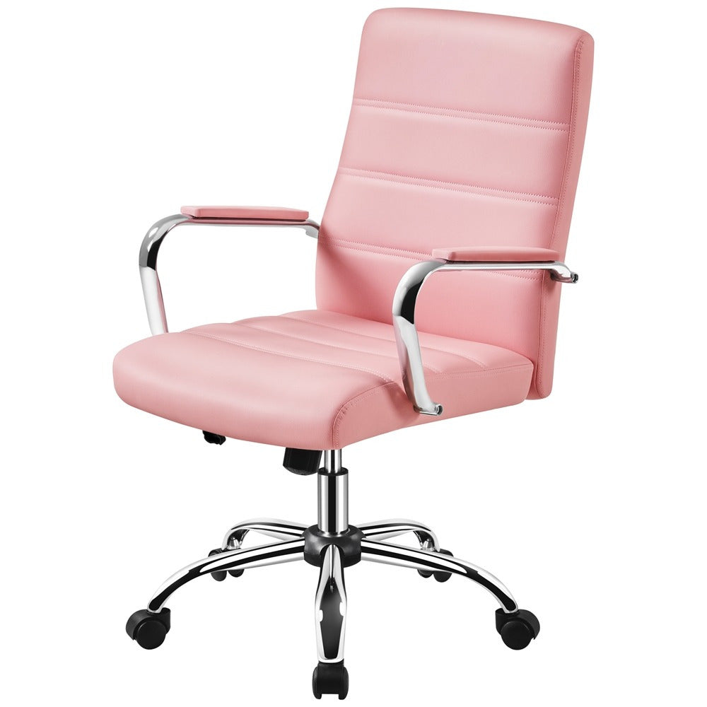 Costoffs Office Chair Mid Back Task Chair 360° Swivel Executive Chair PU Leather Computer Desk Chair with Arms for Home Office Meeting Room Study Game Room Bedroom, Black/White/Pink/Light Gray/Retro Brown