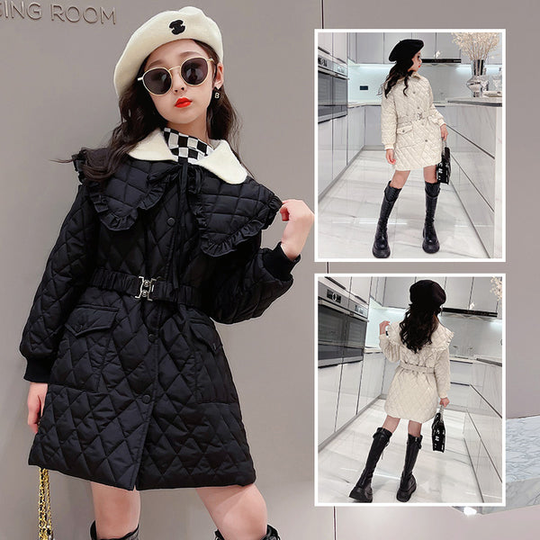 New Girl's Cotton Padded Clothes: New Style Westernized Double Collar Plush Diamond Cotton Clothes. Middle-Aged Warm Coat