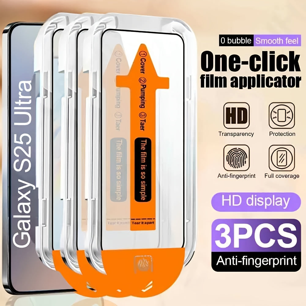 3-Pack Ultra HD Tempered Galss for Samsung Galaxy S25 Ultra/S24 Ultra/S25/S24/S23/S22/S21/Plus/S20 FE/S25 Edge/S23+/S22+/S21+, 9H+ Screen Protector Film, Fingerprint Unlocking, One-click Dust free Installation, -Scratch, Full