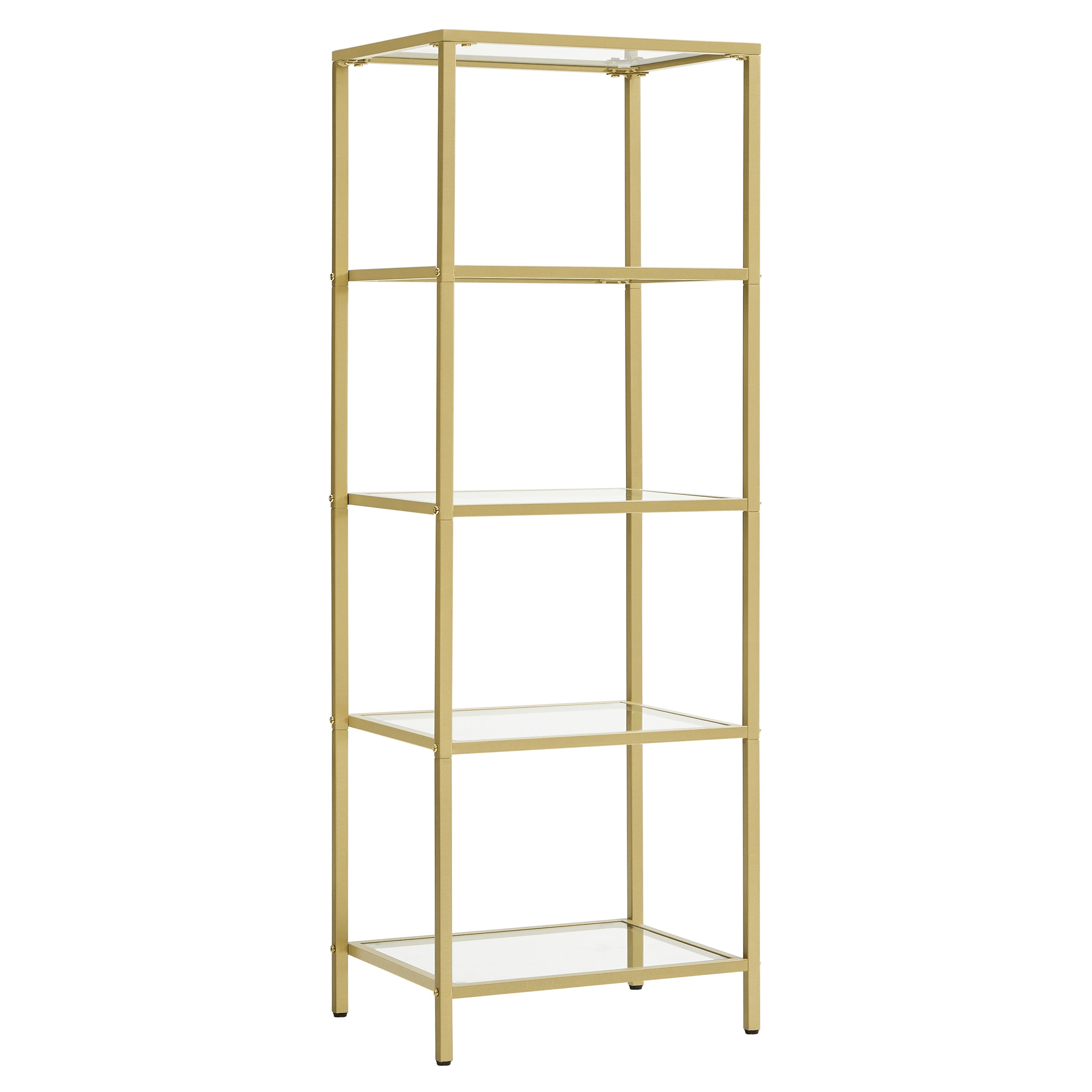 5-Tier Glass Shelf, Bookshelf, Storage Rack, Tempered Glass, Easy Assembly, Bathroom, Living Room, Black