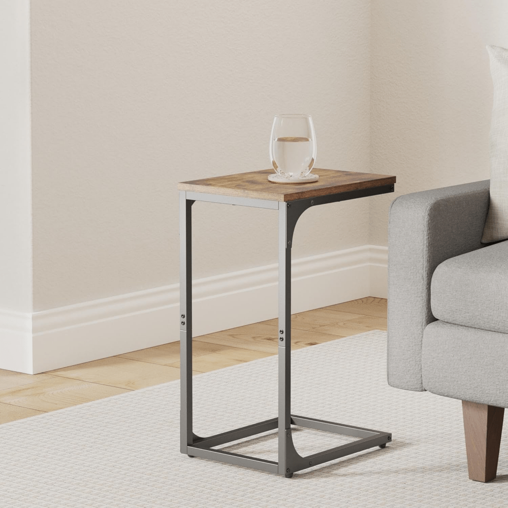 Set of 2 C-Shaped Side Tables – Industrial Metal Frame Bedside, Sofa, and Coffee Tables for Living Room or Bedroom
