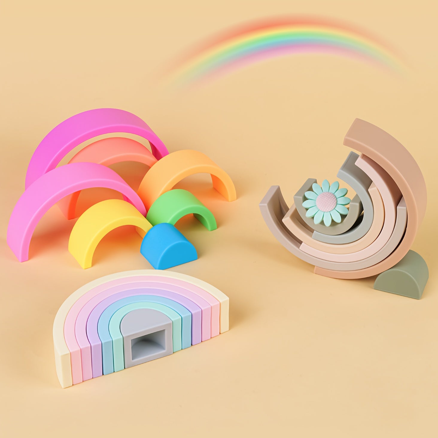 Rainbow Stacker Shape Puzzle , 7-Pack Rainbow Nesting Puzzle , Educational Sensory Toy , Kids And Toddler Stacking Toy , Building Blocks Baby , Nontoxic Material , Early Learners