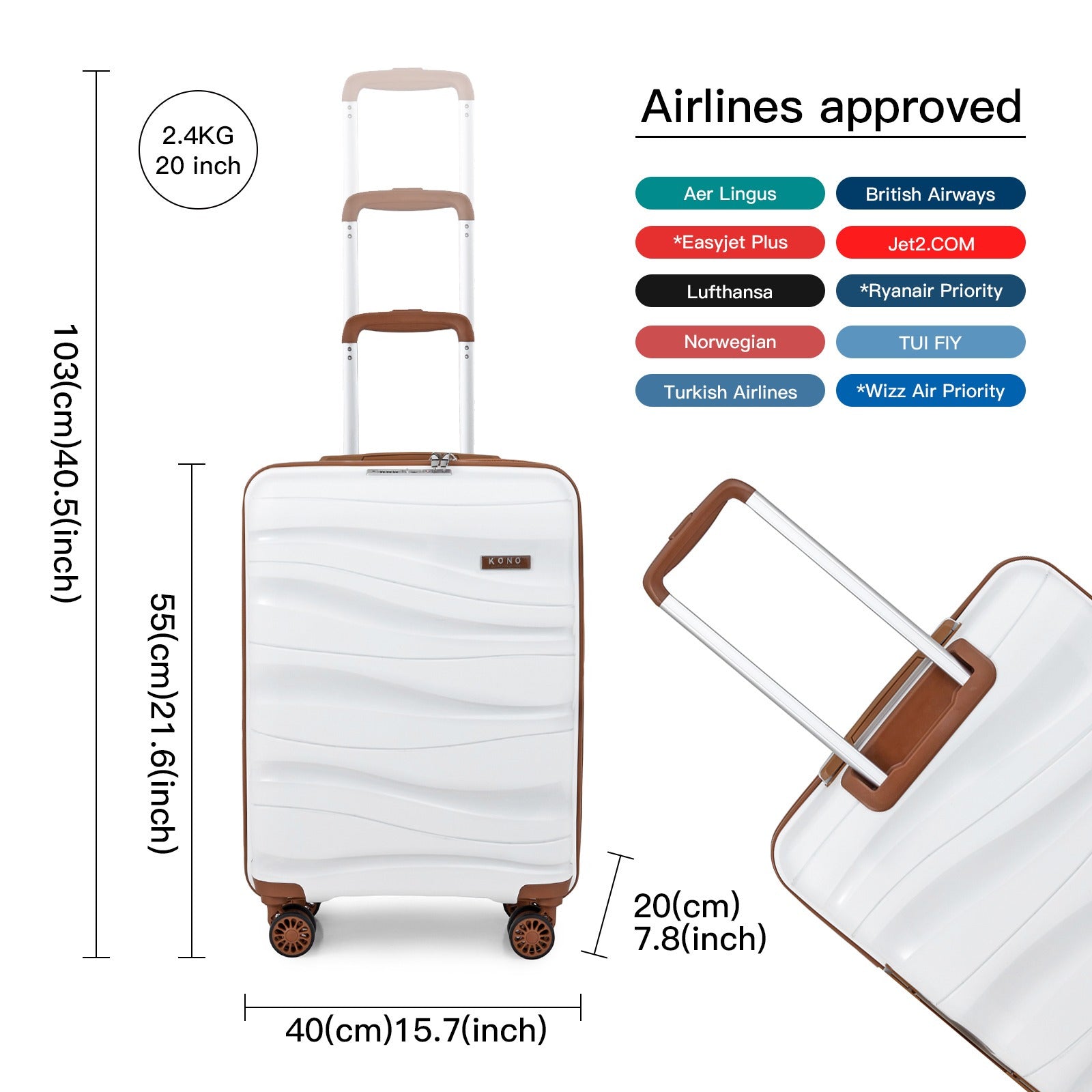 1Pcs of 20inch luggage Lightweight Polypropylene Hard Shell Suitcase with TSA Lock Spinner Wheels Travel Trolley Case and Beauty Case 14/20/24/28 Cream White Luggage Sets of 4 Piece, Luggage For Travel