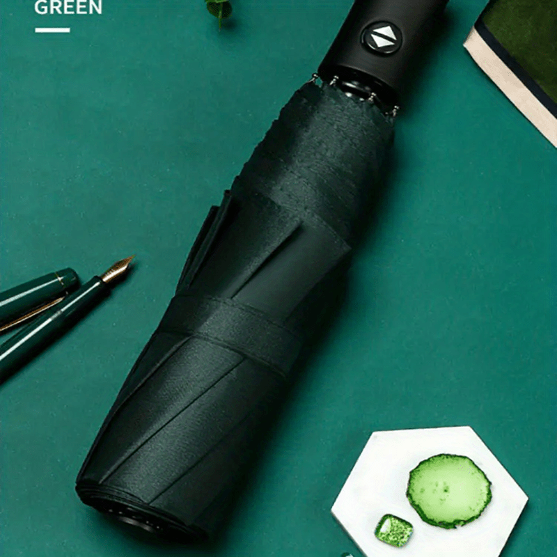 MEI QI LIN Automatic Windproof Folding Umbrella – 8-Rib Business Design, One-Hand Open, Durable Polyester & Iron Ribs, Stylish Travel & Office Umbrella with Sturdy Handle