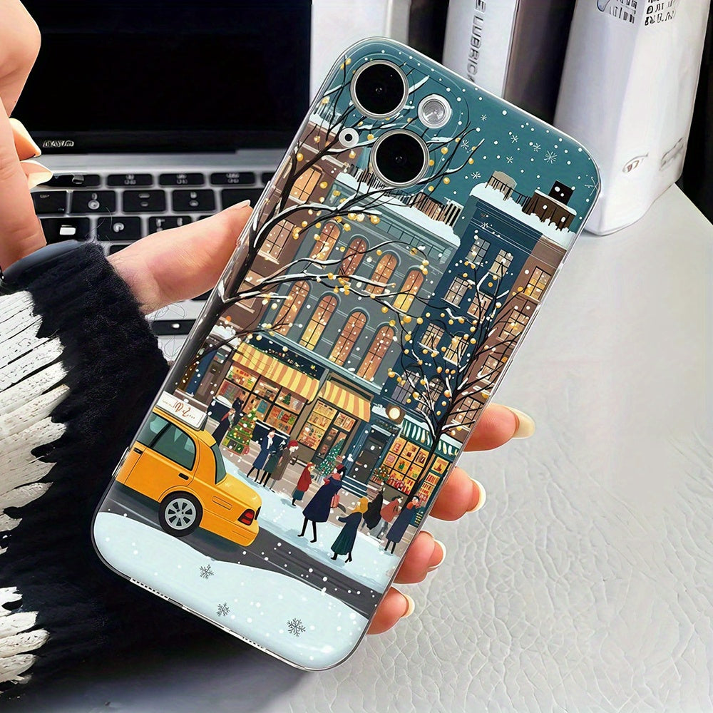 Winter Cityscape Pattern Transparent Space Full Cover TPU Mobile Phone Case Suitable for iPhone16 15 14 13 12 11 promax xr
