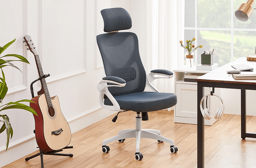 Costoffs Office Chair with Flip-up Armrest, Comfy Desk Chair with Adjustable Padded Headrest, Gaming Chair, Big and Tall Office Chair, Computer Chair with Customized Lumbar Support and Cushioned Seat