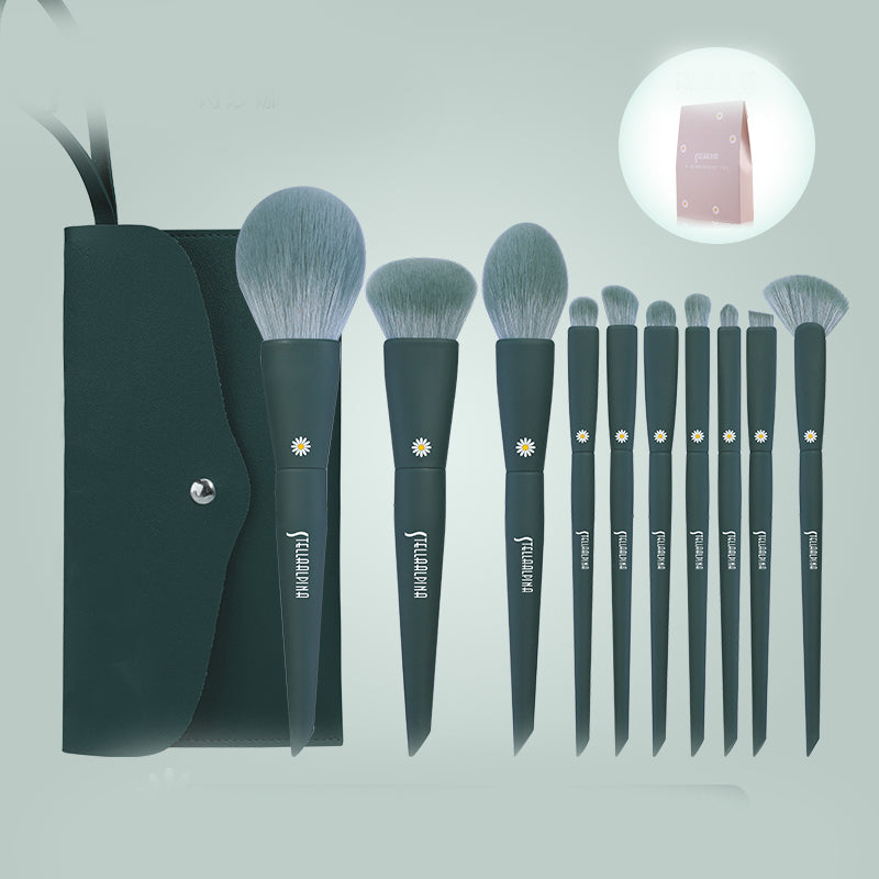 MSQ Make Up Brushes 10Pcs Makeup Brush Set: Foundation Brush, Blending Brush, Synthetic Hair Powder Brushes, Fan Brushes, Eyeshadow Brushes, Eye Brushes Set with Bag