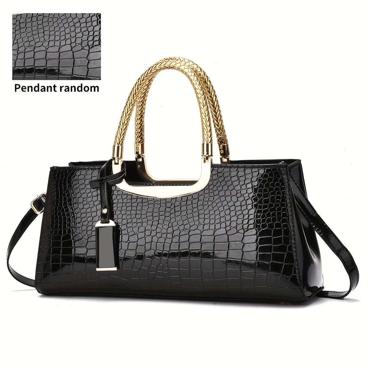 Elegant Evening Clutch, Made of Crocodile-Patterned with Golden Hardware And a Detachable Shoulder Strap - a Stylish Handbag for Parties, Weddings, And Formal Events, Luxurious Women'S Bag with a Glossy Stone-Textured Crocodi