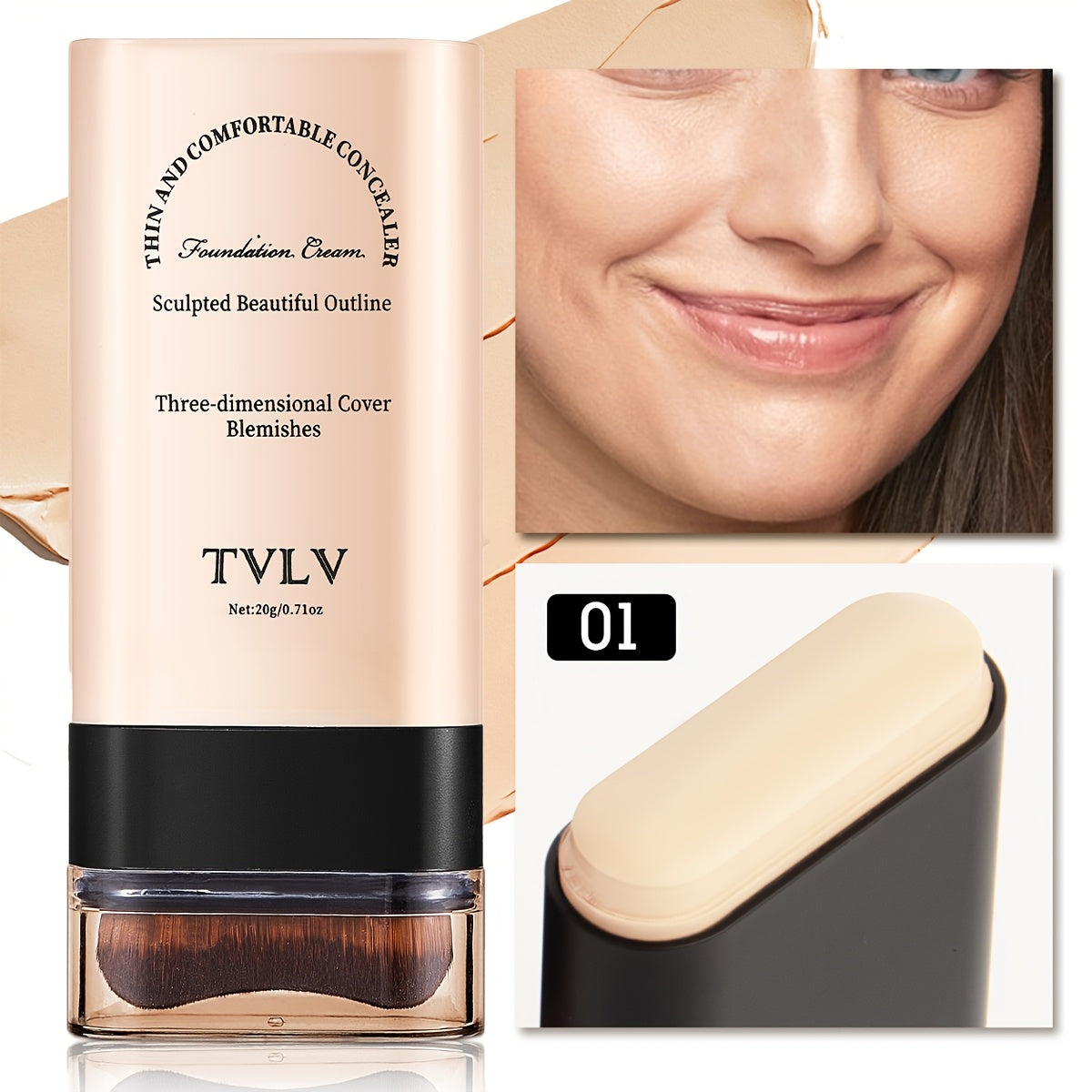 2-in-1 Concealer and Foundation Stick, Covers Dark Circles, Waterproof and Sweat-Resistant, Creates Flawless-Looking Makeup